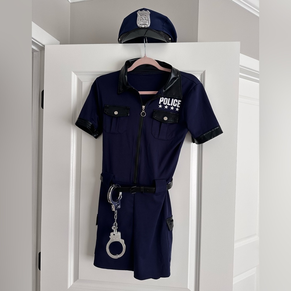 Women’s Police Officer Halloween Costume Romper Size S/M Includes Hat and Cuffs